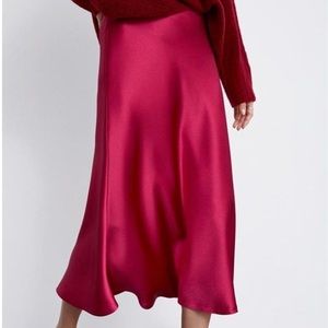 Midi Silk Skirt A - Line Pink